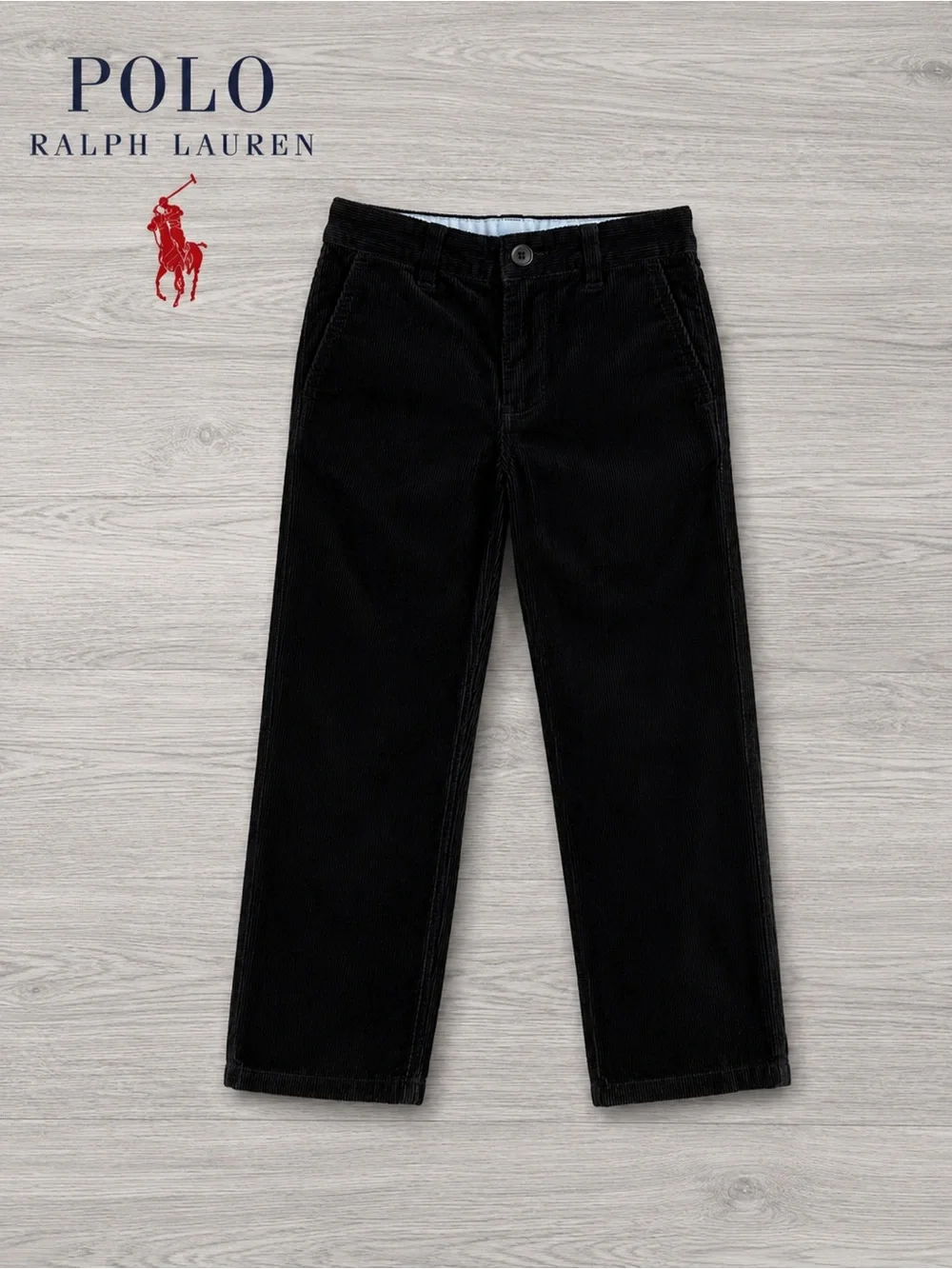 Polo Ralph Lauren Boys Black Corduroy Pants Straight Leg Size 5 Classic Cotton